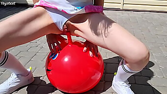 Stepsister Rides Fitness Ball For Intense Double Penetration