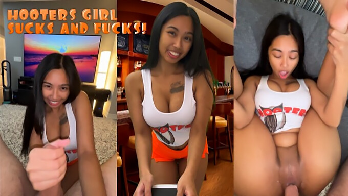 Amateur Cowgirl Ride With Naughty Hooters Server!