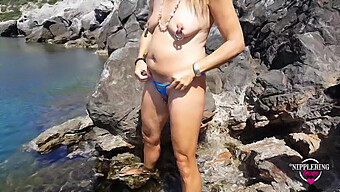 Extreme Pierced Nipples And Pussy: Nipplering Lover'S Mature Mom On Public Beach