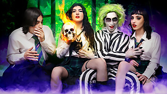 Steamy Foursome In Beetlejuice-Inspired Costumes